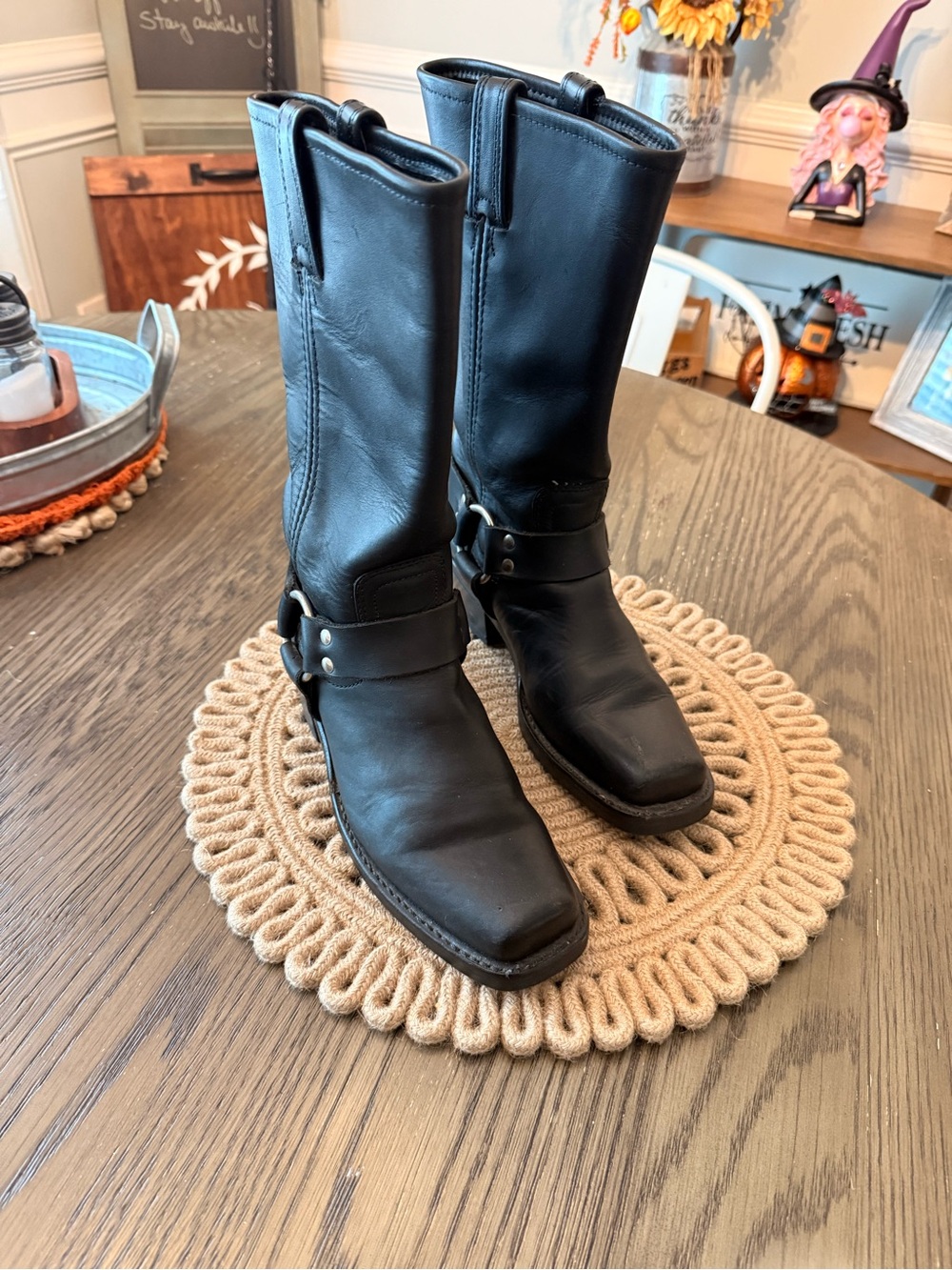 Frye Harness 12R Black Leather Boots Sz 8